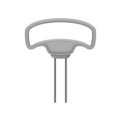 Flat vector icon of corkscrew - butlers friend. Steel opener with gray handle. Two-prong cork puller. Kitchen tool