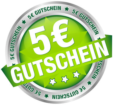 Button Banner "5 € Gutschein" Grün/Silber