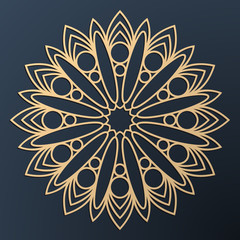 Laser cutting mandala. Golden floral pattern. Oriental silhouette ornament. Vector coaster design.