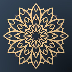 Laser cutting mandala. Golden floral pattern. Oriental silhouette ornament. Vector coaster design.