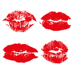 Set imprint kiss red lips isolated on white background