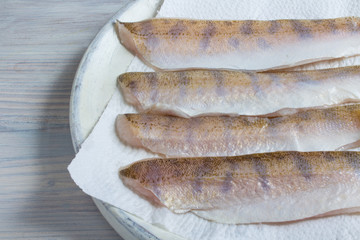 rohe Zanderfilets zum Kochen vorbereitet