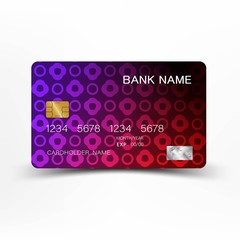 Colorful credit card template design.  On white background. Vector illustration. Glossy plastic style.