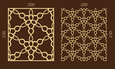 Laser cutting set. Woodcut vector trellis panel. Plywood lasercut eastern design. Hexagonal seamless pattern for printing, engraving, paper cutting. Stencil lattice ornament.