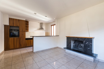 Eat-in kitchen with fireplace