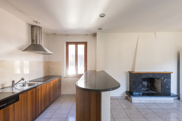 Eat-in kitchen with fireplace