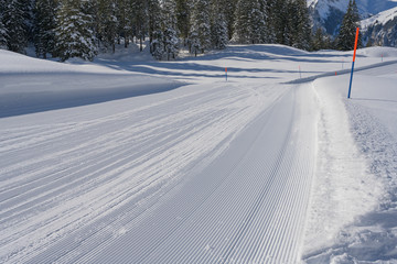 Pr&auml;parierte Skipiste auf &Ouml;schinen, Kandersteg, Berneroberland, Schweiz