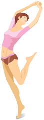 Girl doing sport exercises standing and raising his hands up. Vector.