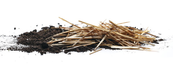 Soil, dirt pile with straws isolated on white background © dule964