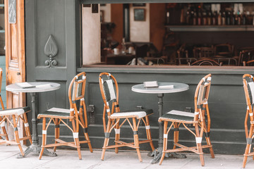 Summer empty open air restaraunt in Europe.