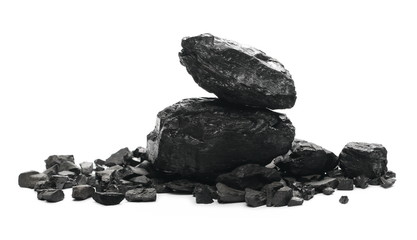 black coal chunks isolated on white background