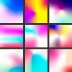 Fototapeta premium Set of Vector 9 holographic gradients. Abstract color background. Design template. Colorful poster templates. Vector illustration. 