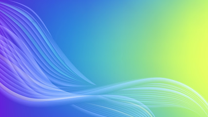 Fototapeta premium Horizontal abstract color background with wavy blurred shapes. Wallpaper template is vibrant yellow to blue gradient. Vector illustration.