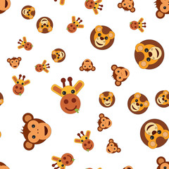 Seamless pattern of the head of a lion monkey and giraffe.