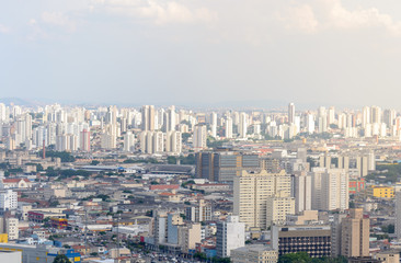 Fototapeta na wymiar Aerial view of the huge city of Sao Paulo in Brazil seen from one of the tallest buildings in downtown.