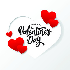 Happy Valentines day illustration with glossy red hearts. 