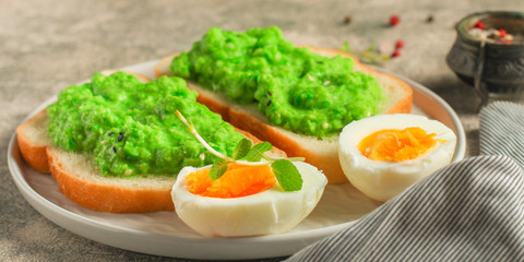 green peas, avocado and vegetable - sandwich (healthy food). food concept. food background