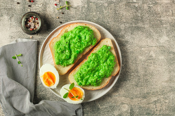 green peas, avocado and vegetable - sandwich (healthy food). food concept. food background