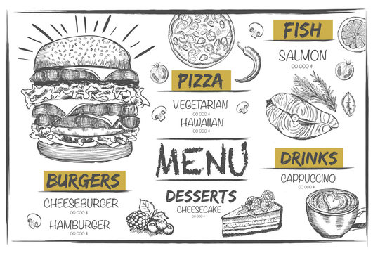 Restaurant cafe menu, template design. Food flyer. 