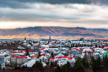 Panoramic view of Reykjavik Icelandic capital - obrazy, fototapety, plakaty