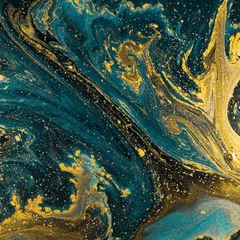 Abstrakte Farbbeschaffenheitskunst. Natürlicher Luxus. Blaue Farbe mit goldenem Glitzerpulver. Marmorhintergrund. © Zamurovic Brothers