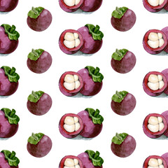 Seamless pattern of tasty fresh mangosteen on white background