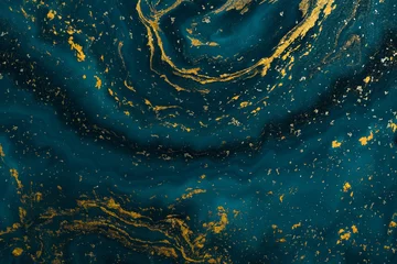 Abstrakte Farbbeschaffenheitskunst. Natürlicher Luxus. Blaue Farbe mit goldenem Glitzerpulver. Marmorhintergrund. © Zamurovic Brothers