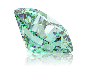 Big green diamond isolated on white background, side view