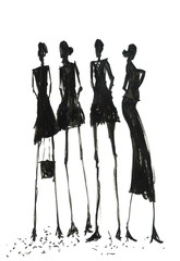 Stylish fashion illustration of long-legged people standing made with ink