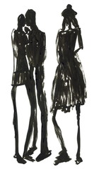 Stylish fashion illustration of long-legged people standing made with ink