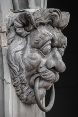 Sculpture of mysterious ancient creature in downtown of Potsdam, Germany, portrait, details