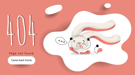 The wind blows and blows the rabbit. The hare holds big ears and screams. Vector flat illustration. Page 404 error template for landing, website.