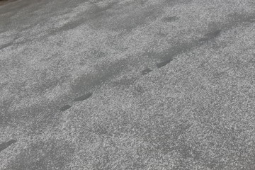  There are traces of man on the ice of the lake