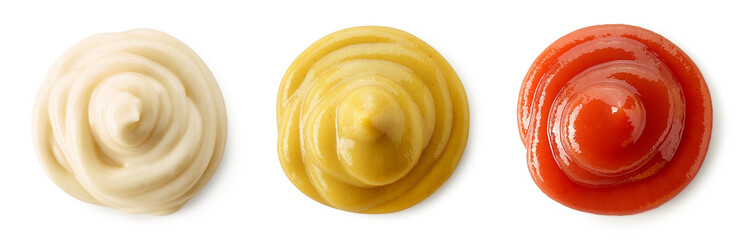 Set of tomato ketchup, mayonnaise and mustard