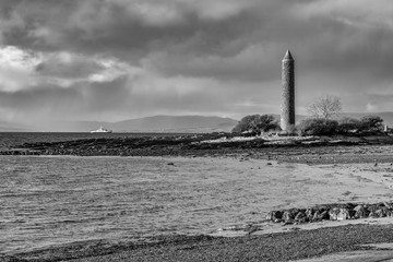 Black & White Largs Foreshore and the Pencil Monument Commemorating the Viking Battle of Largs in...