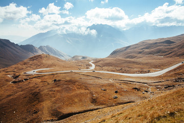 View of mountain with blue sky from Grossglockner High Alpine Road in Austria