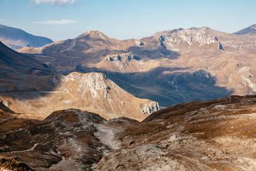 View of mountain with blue sky from Grossglockner High Alpine Road in Austria