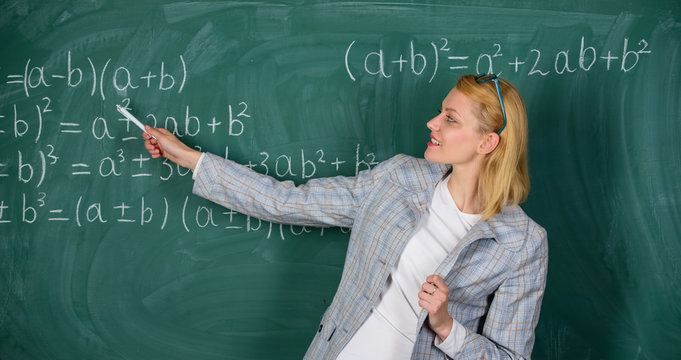 School. Feeling confident about exams. happy woman. Study and education. Modern school. Knowledge day. teacher on school lesson at blackboard. Back to school. Teachers day. woman in classroom