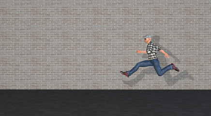 Mann jung rennt an Wand entlang 3D Illustration