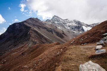 View of mountain with blue sky from Grossglockner High Alpine Road in Austria