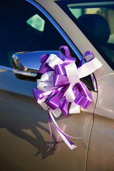 Bow arrangement on the wedding car in Old Jaffa (Tel Aviv-Jaffa, Israel). Reflection of ancient...