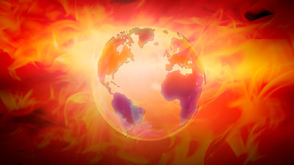World map in a Earth Globe as climate change and global warming and temperature raising. Empty copy space for Editor's text.