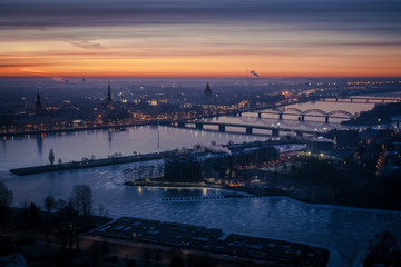 Fototapeta premium Early dawn from the highest point in Riga.