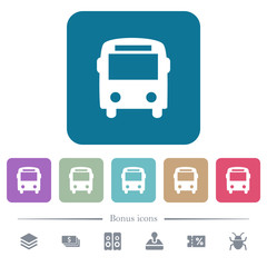 Bus flat icons on color rounded square backgrounds