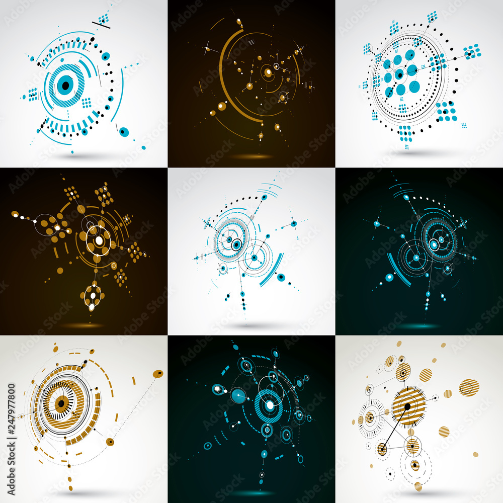 Poster collection of vector abstract backgrounds created in bauhaus retro style. modern geometric compositi