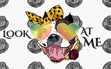 Fashionable bulldog print for girls.  Vector illustration.