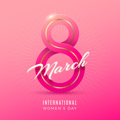 8 March International women's day greeting card with ribbon in the shape of sign eight  Vector illustration.