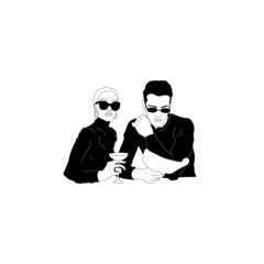 A man with a newspaper, a woman with a cup of coffee, fashionable girl with glasses, brutal stylish guy, a couple in love