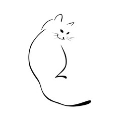 Logo drawing sketch sleeping black white cat posteriorly
