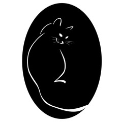 Logo drawing sketch sleeping black white cat posteriorly